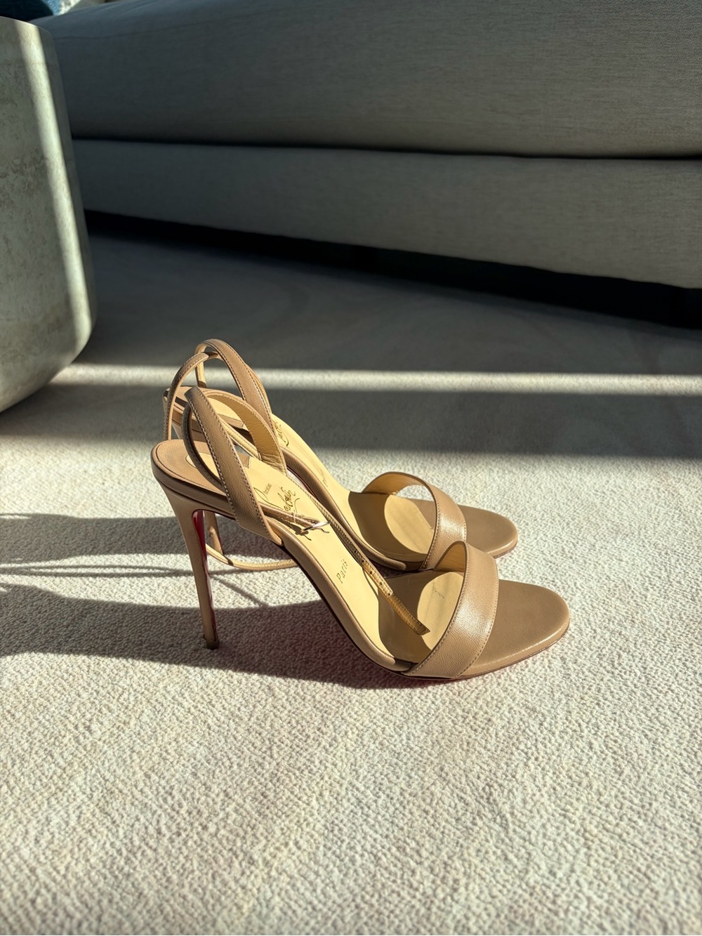 Christian Louboutin Tan Leather Slingback Stiletto Sandals